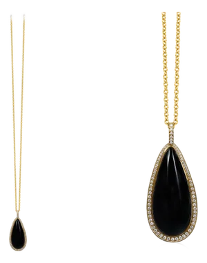 Black Onyx Pear Shape Cabochon Pendant with Diamonds