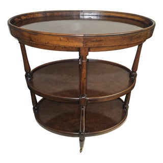 Burl Walnut Three Tier Table by Henredon on Tiny Brass Castors For Sale