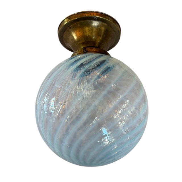 Large Vintage Phoenix Swirl Globe Ceiling Light on Original Brass Holder For Sale In Los Angeles - Image 6 of 6