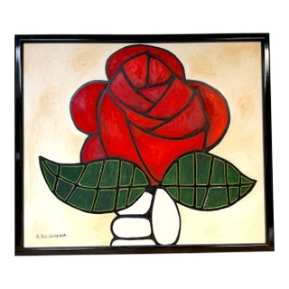 Avi Ben Simhon Monumental Modernist Red Rose Painting For Sale