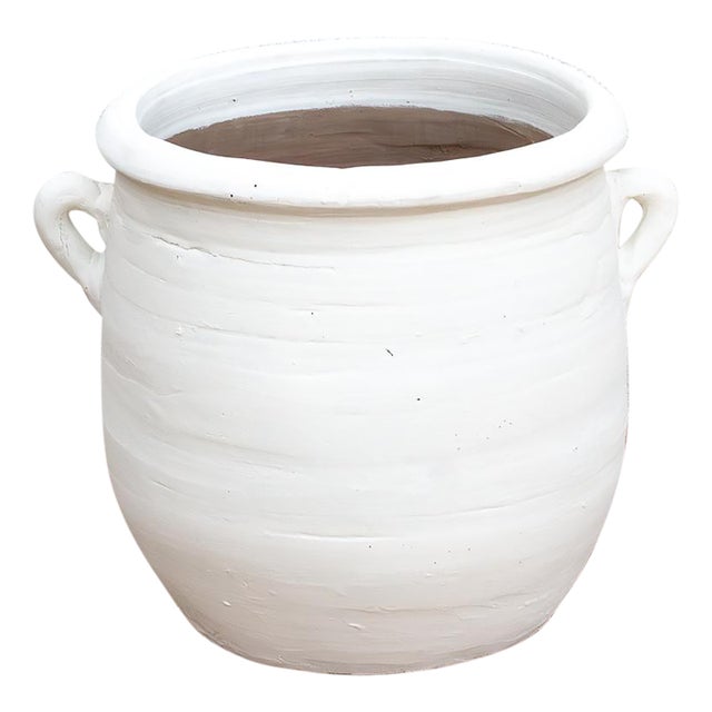 Rustic White Terracotta Mediterranean Planter For Sale
