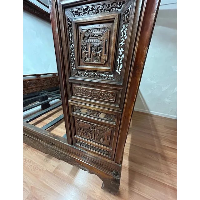 Antique Chinese Traditional Qing Dynasty Hand Carved Bed All Original Pieces For Sale - Image 11 of 12