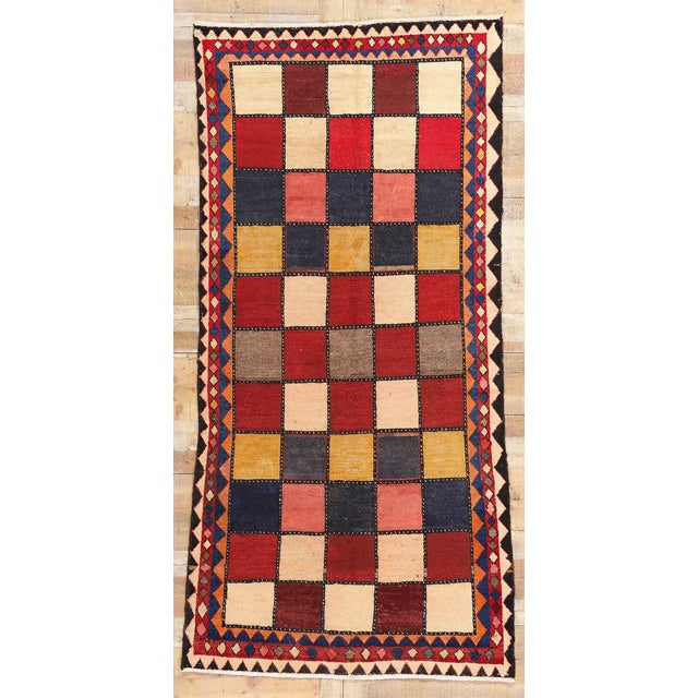 Vintage Persian Checkerboard Rug - 04'07 X 09'02 For Sale - Image 9 of 9