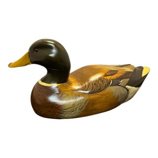 Wooden Bird Factory Mallard Drake Duck Decoy Hand Carved 1986 P. Korman Signed For Sale