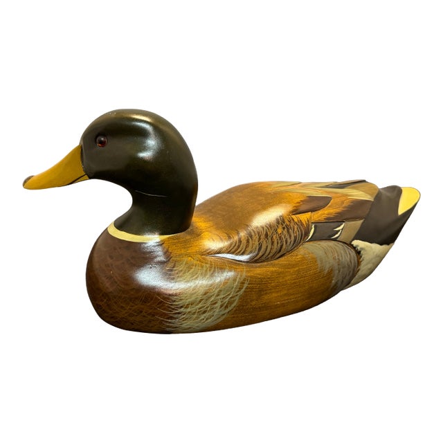 Wooden Bird Factory Mallard Drake Duck Decoy Hand Carved 1986 P. Korman Signed For Sale