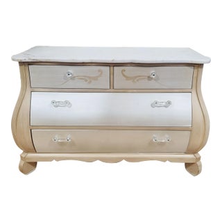 Large Modern White & Silver Painted Marble Top Kettle Base Dresser For Sale
