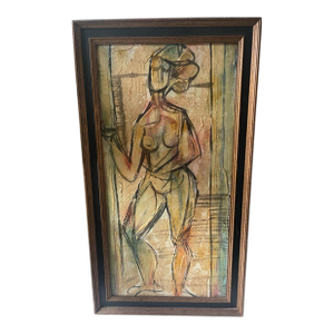 Modernist Figurative Painting by Mid Century Artist Morris Katz Aka Moshe Katz, Framed