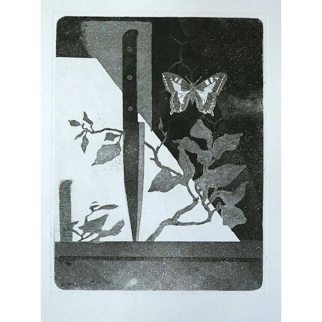 Knife and Butterfly - Original Etching by Leo Guida - 1970 1970 For Sale