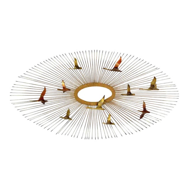 Curtis Jere William Friedle Birds in Flight Sunburst Brass Wall Sculpture For Sale