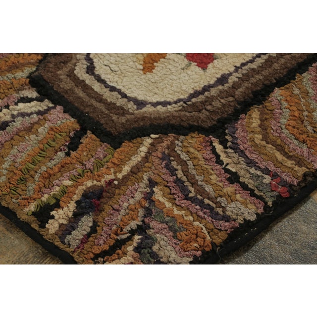 Rug & Kilim Antique Hooked Runner With Floral Casket Medallion & Striae - Rug & Kilim For Sale - Image 4 of 7