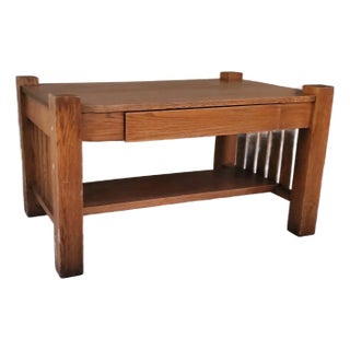 Rare 1900s Antique Mission Oak Craftsmen Library Table With Pullout Writing Desk With Ink Well For Sale