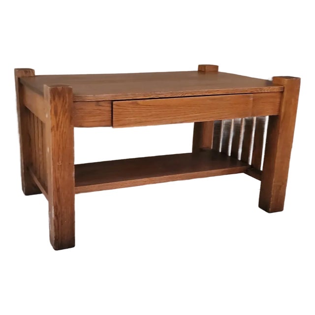 Rare 1900s Antique Mission Oak Craftsmen Library Table With Pullout Writing Desk With Ink Well For Sale