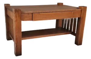 Rare 1900s Antique Mission Oak Craftsmen Library Table With Pullout Writing Desk With Ink Well