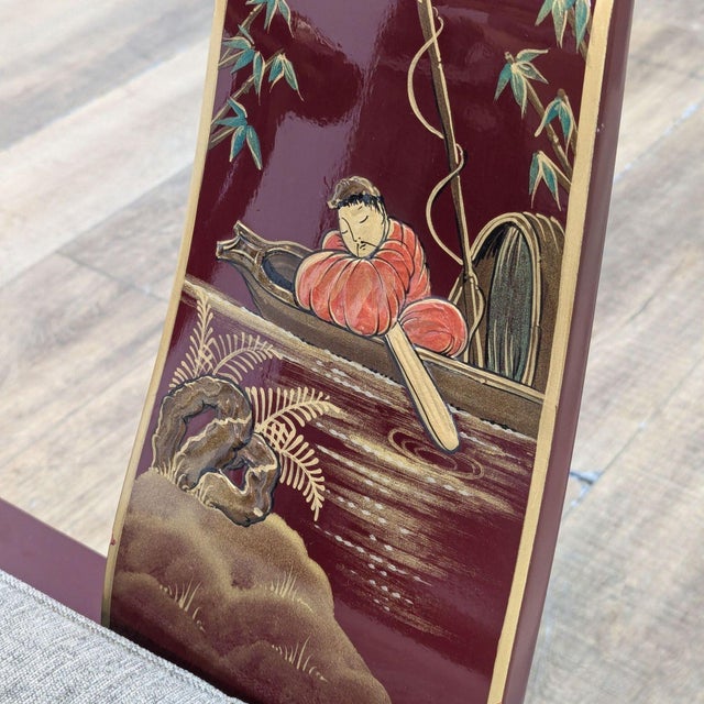 Red 1990s Vintage Chinoiserie Ming Hand Painted Horseshoe Armchair For Sale - Image 8 of 8