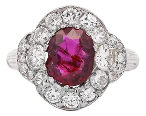 1950s Vintage Gia Cert. 2.3 Carat No Heat Burma Ruby & Diamond in Platinum Ring, Size 5.5
