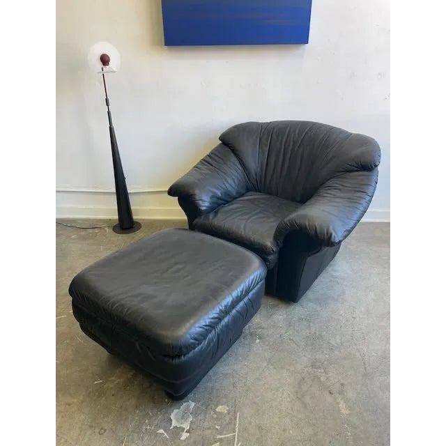 Postmodern Italian Black Lounge Chair & Ottoman For Sale In Los Angeles - Image 6 of 8