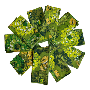 Vintage 1970s Mod Vera Style Floral Dinner Napkins- Set of 10
