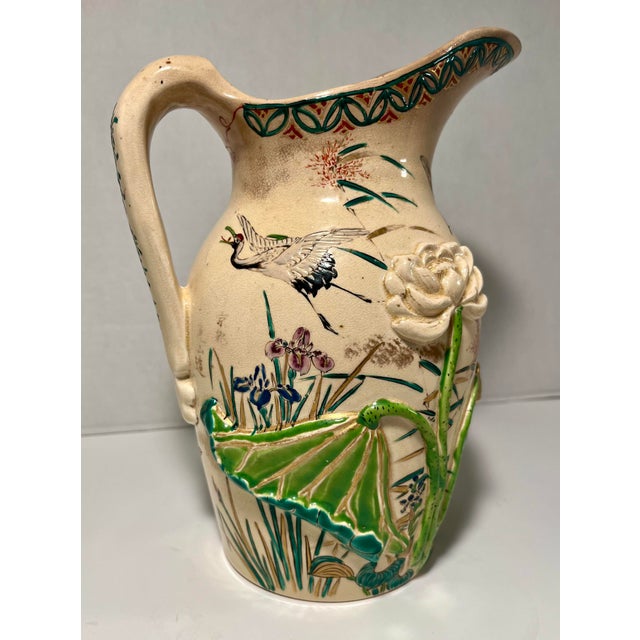 Japanese Antique Meiji Era Japanese Kyoto Satsuma Pottery Signed Studio Kinkozan Pitcher For Sale - Image 3 of 10