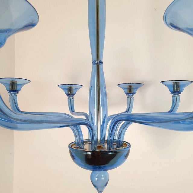 1980s Large Mid-Century Modern Blue Murano Glass Chandelier For Sale In Dallas - Image 6 of 12