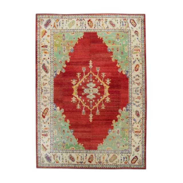 1960s Green & Red Wool Oushak Rug For Sale In Houston - Image 6 of 6