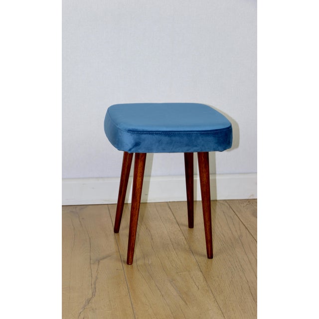 Vintage Square Blue Stool from PRL, 1970s For Sale - Image 3 of 7