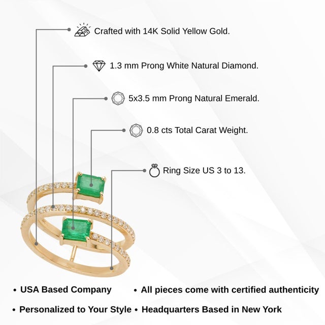 Mid 20th Style Spiral Wrap Emerald Diamond Multi Row Gold 14k Ring Size 5.5 For Sale - Image 12 of 17