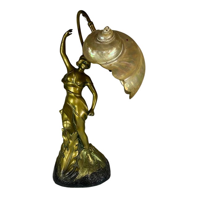 Art Nouveau Lady Nautilus Shell Lamp Circa 1900 For Sale