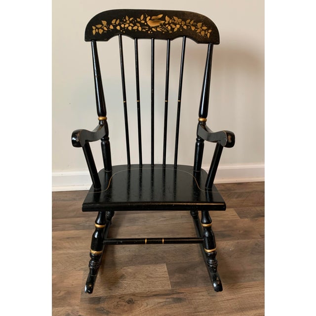 Vintage Oak Hill Child's Rocking Chair With Gold Partridge & Leaf