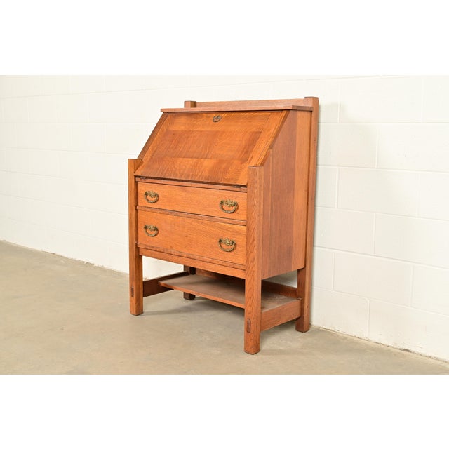 Lifetime Furniture Antique Mission Oak Arts & Crafts Drop Front Secretary Desk, Circa 1910 For Sale - Image 15 of 15