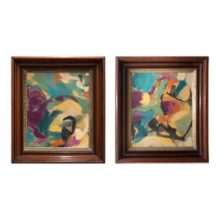 Pair of Contemporary Abstract Paintings in Antique Frames For Sale