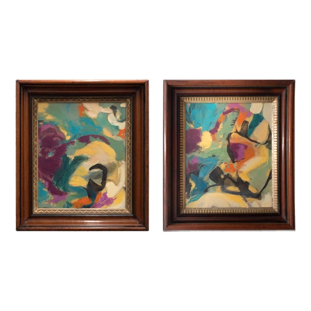 Pair of Contemporary Abstract Paintings in Antique Frames For Sale