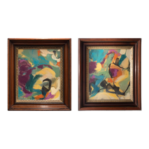 Pair of Contemporary Abstract Paintings in Antique Frames