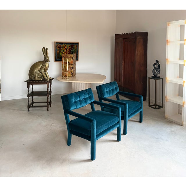 Pair Re-Upholstered Emerald Green Velvet Parsons Lounge Chairs Milo Baughman For Sale - Image 16 of 18