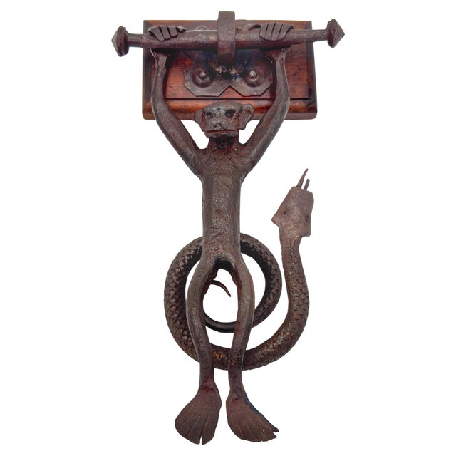 American Arts & Crafts, Monkey & Snake Wrought-Iron Door Knocker For Sale - Image 11 of 18