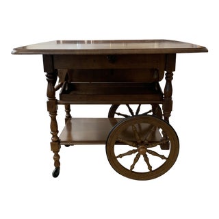 Mid 20th Century Cherry Wood Colonial Rolling Bar Tea Cart by Monitor For Sale