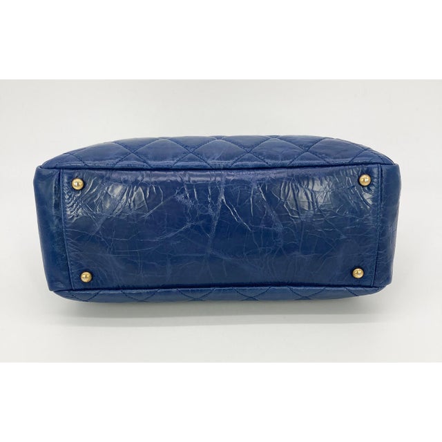 Chanel Blue Glazed Calfskin Quilted Tote Bag For Sale - Image 9 of 12