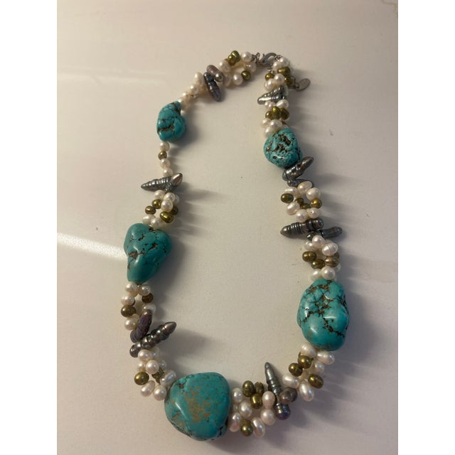 19" long ,single strand chunky turquoise, pearl necklace