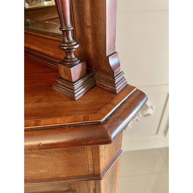 Antique Edwardian Mahogany Inlaid Corner Display Cabinet, 1900s For Sale - Image 12 of 17