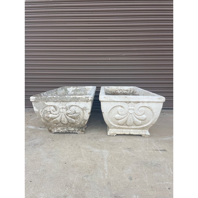 1920s Pair of Vintage New Orleans Garden District Cast Stone Rectangular Planters For Sale - Image 5 of 8