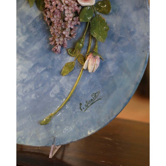 Mid-Century French Hand Painted Ceramic Barbotine Floral Platter, Signed Lefranc For Sale - Image 4 of 7