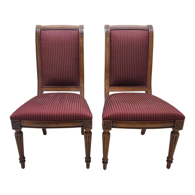 1990s Ethan Allen Townhouse French Carved Swoop Back Dining Room Side