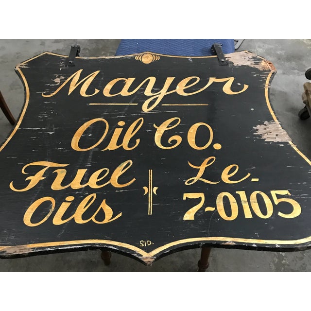 Mayer Oil Co..Black Painted Wood Gold Leaf Wood Gasoline Petrol Sign For Sale In Chicago - Image 6 of 13