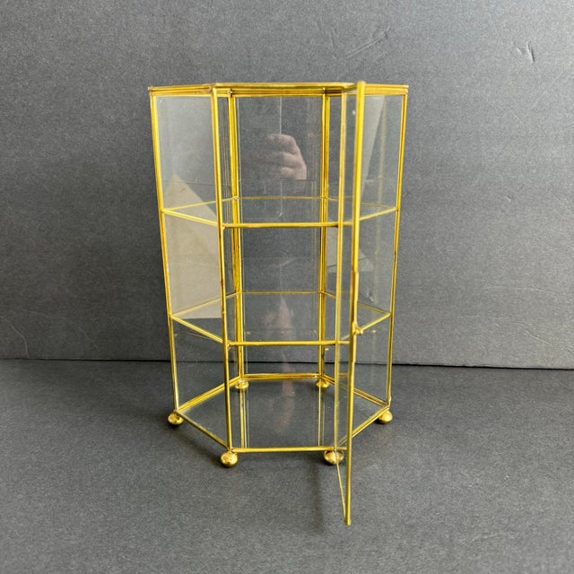 Vintage Brass & Glass Display Shelf Petite Footed Curio Display Cabinet Miniature Case For Sale - Image 6 of 10