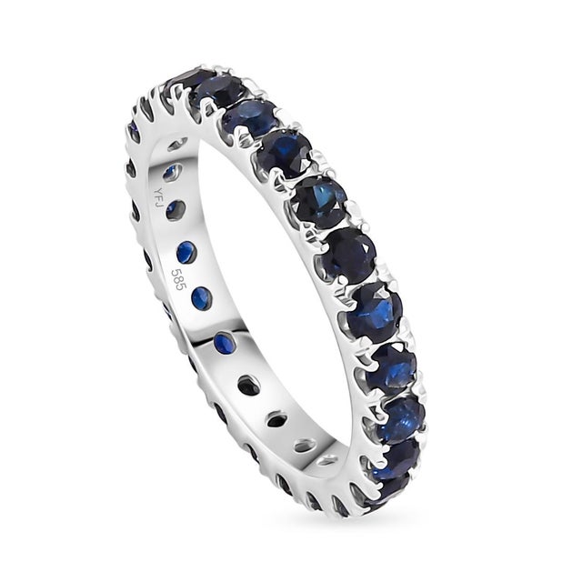 Modern 14k Gold Blue Sapphire Eternity Band Ring Size 6 For Sale - Image 3 of 12