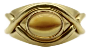 1970s Vintage Tiffany & Co. 18k Gold Crossover Citrine Cabochon Ring, Size 5.25