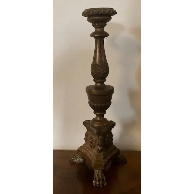 Antique 18th Century Continental Baroque Carved and Gilt Wood Altar Candlestick For Sale - Image 4 of 11