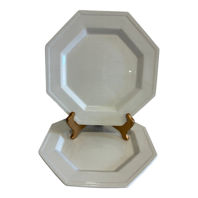 Vintage Johnson Bros "Heritage" White Ironstone Octagonal Dinner Plates, Set of 2 – England For Sale
