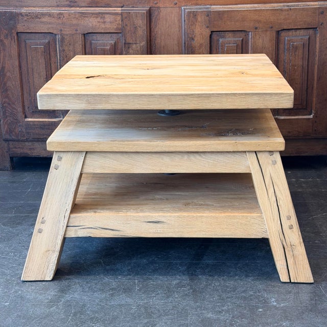 1980s Reclaimed Oak Coffee Table, With Rotating Top For Sale - Image 4 of 12