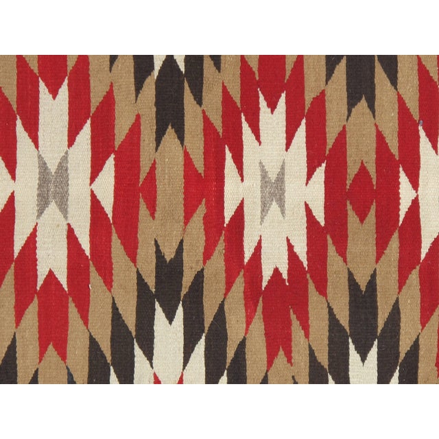 Native American Vintage Navajo Folk Handmade Wool Beige, Red & Tan Rug For Sale - Image 3 of 10