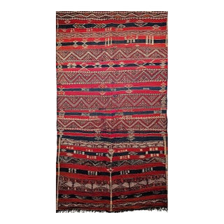 Vintage Moroccan Tribal Kilim Rug, Handwoven Wool, Stripe Pattern, Red & Blue, 5x8 For Sale